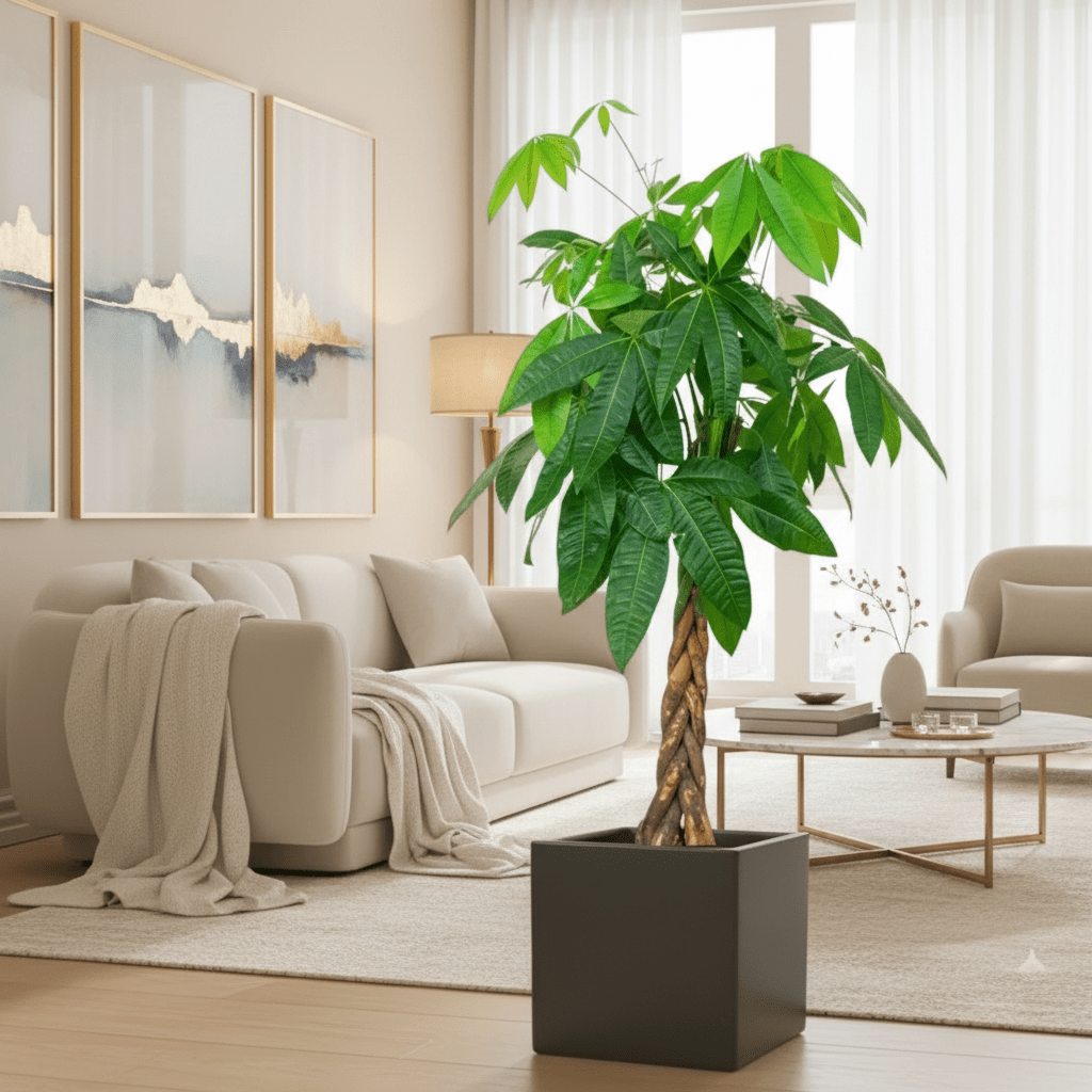 Money Tree Pachira Aquatica, "Twisted Trunk" 130 - 150cm شجرة المال in Black Grp Pot 40x40 - Greensouq -