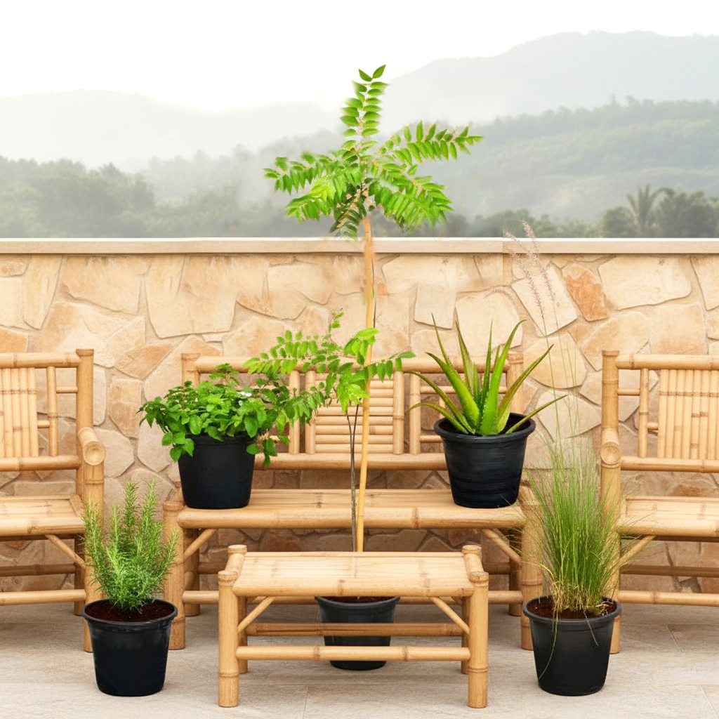 Herb Plant Bundle (Neem 1.4-1.5m | Aloe Vera 20-30cm | Rosemary | Curry Leaves | Mint)
