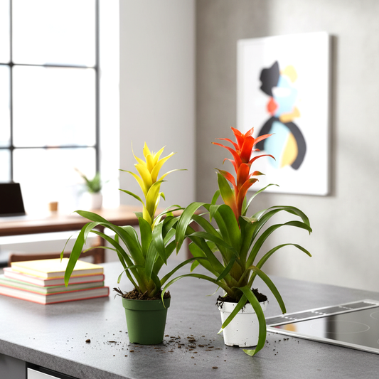 Exotic Bromeliad Pair - Perfect for Any Home! 1 Red 1 yellow Guzmania