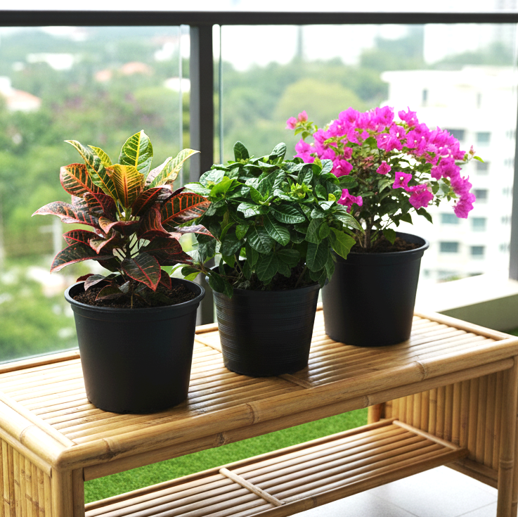 Balcony Plant Bundle (Pink Pixie | Croton | Gardenia)