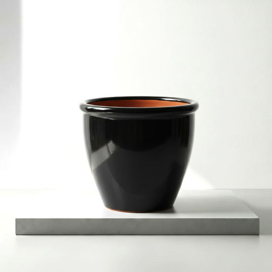 Black Rolled Rim Pot Outdoor Ceramic Pot ,Garden Pots