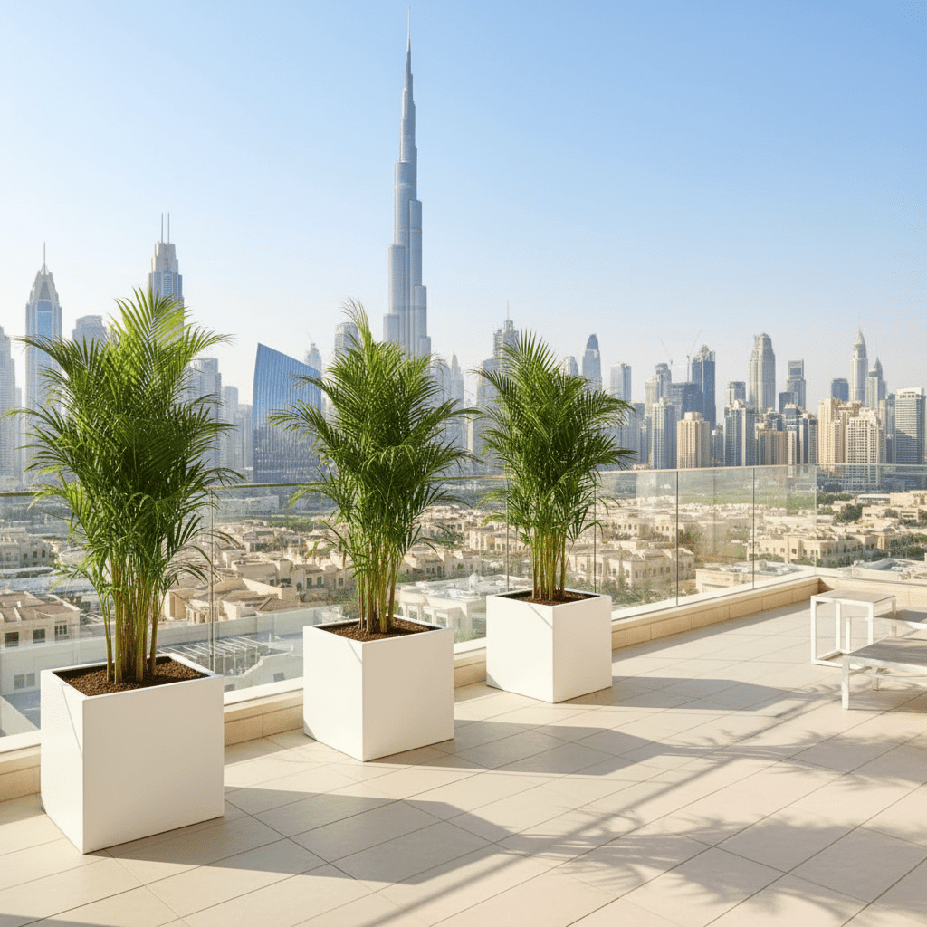 Areca Palm in Grp 40x40 White Square Pot 1.5 - 2.0m (outdoor) - Greensouq - 