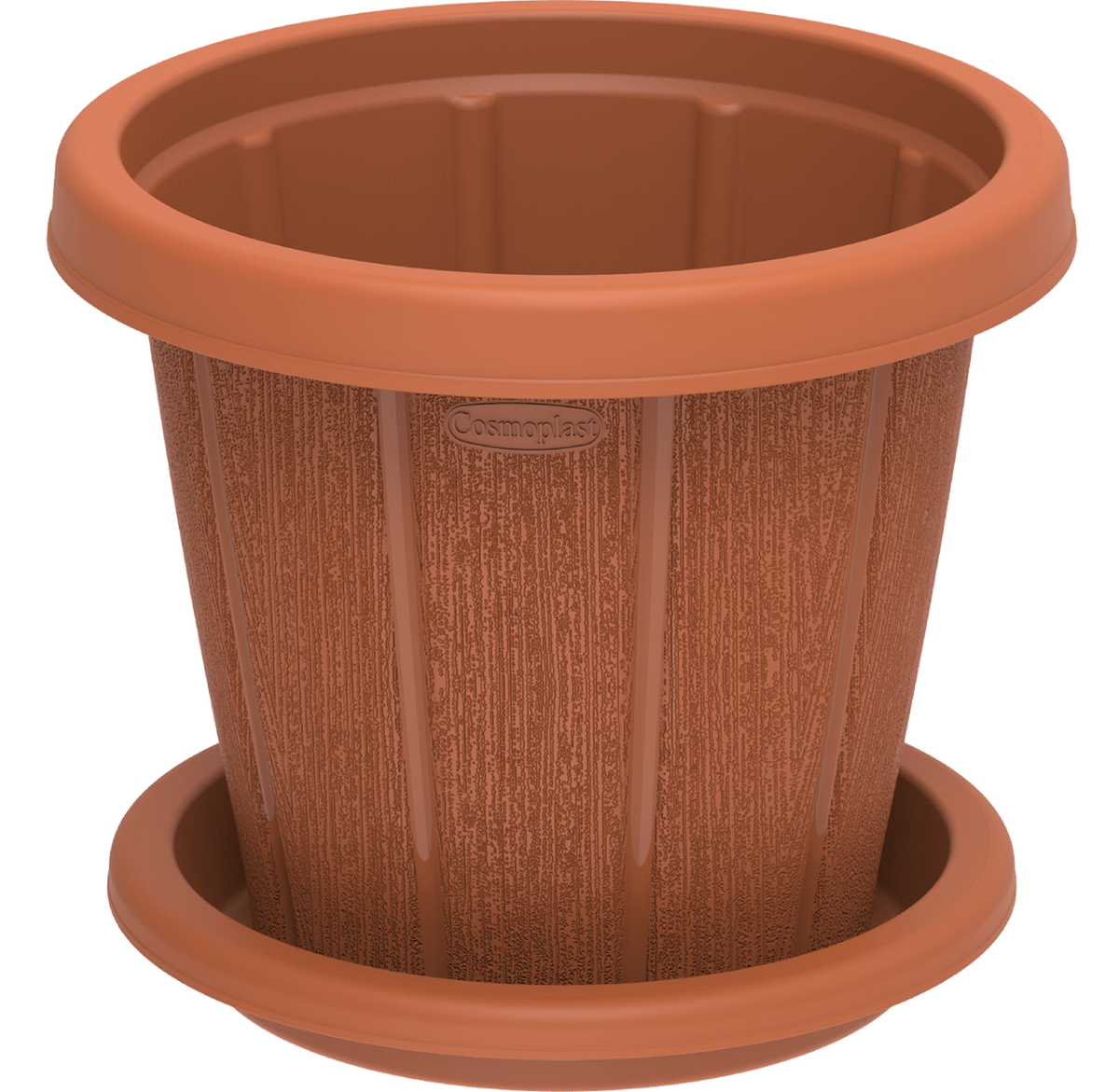 Cosmoplast Cedargrain Flower Pot W/Tray - Greensouq - 