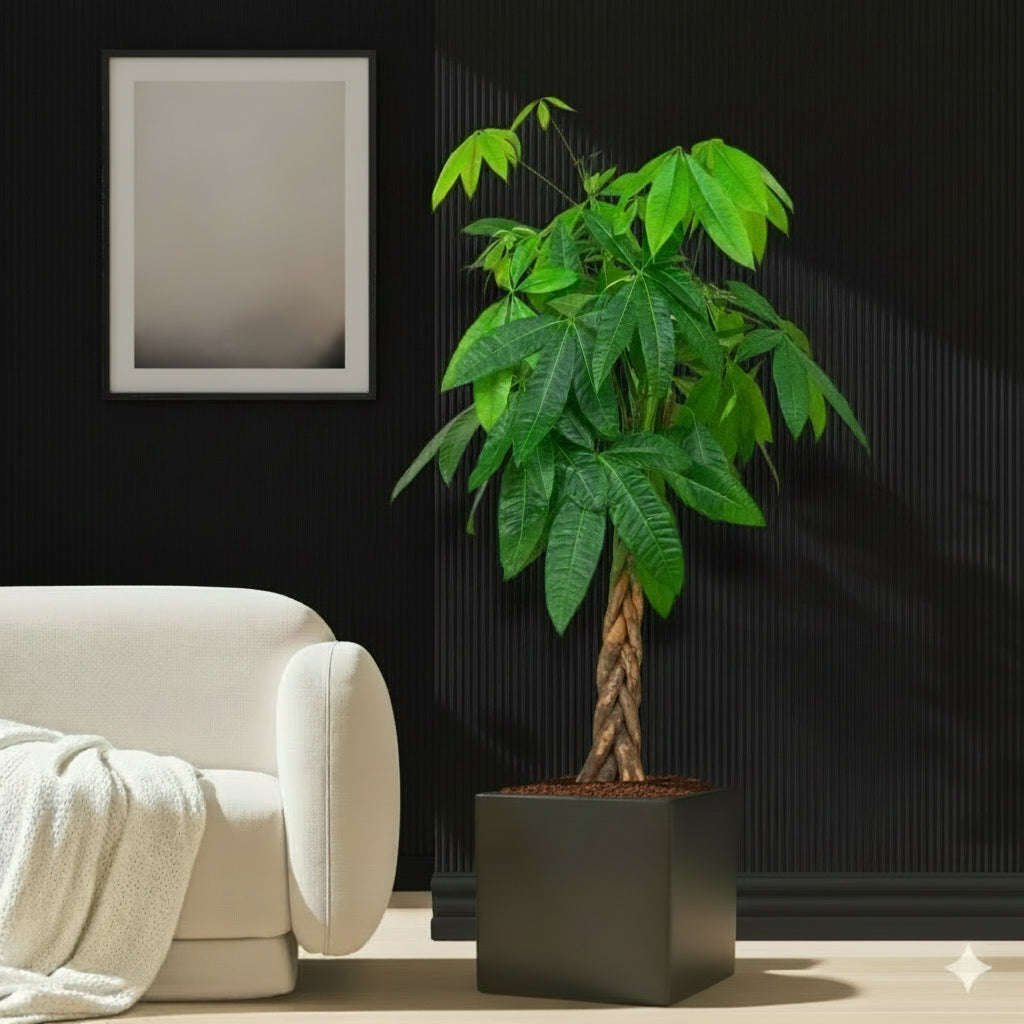 Money Tree Pachira Aquatica, "Twisted Trunk" 130 - 150cm شجرة المال in Black Grp Pot 40x40 - Greensouq - 